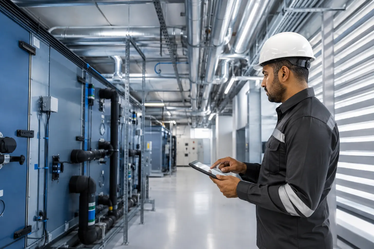 Facility engineer using asset information during building handover